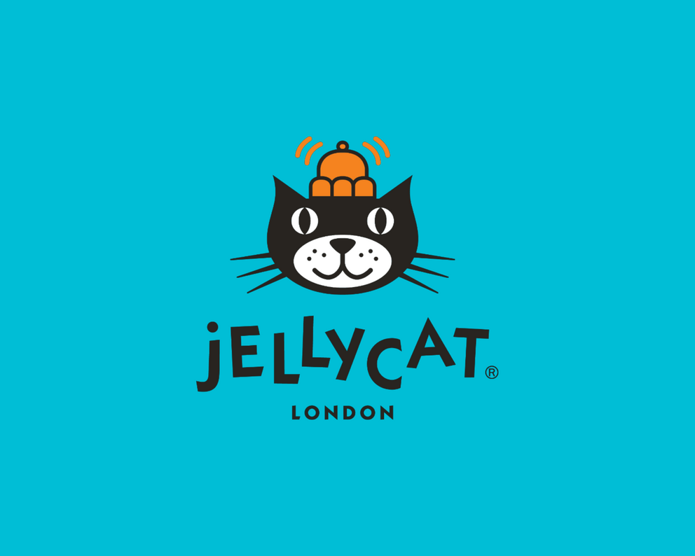 Jellycat London Logo auf Türkisem Hintergrund