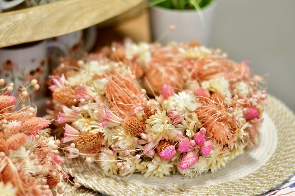 Trockenblumen als Kranz