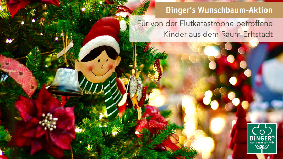 Ein dekorierter Teil eines Weihnachtsbaumes, mit Weihnachtssternen, Engeln und weihnachtlichen Figuren.
