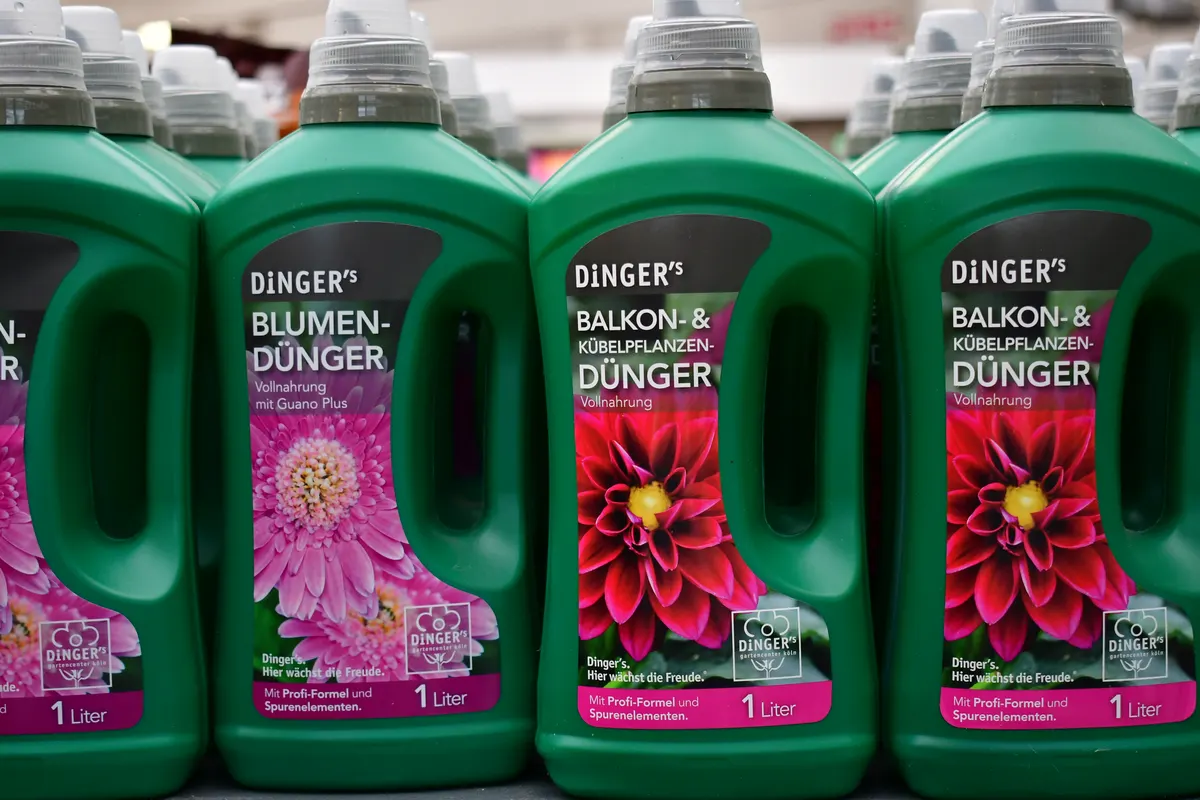 Dinger's Blumen- und Kübelpflanzendünger im Regal